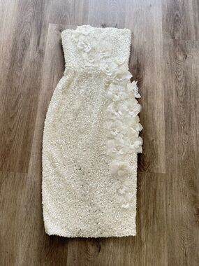 Helsi Square-Neck Floral Appliqu Midi Dress - White
